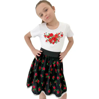 Spódniczka góralska w różyczki z białą koronką - 09