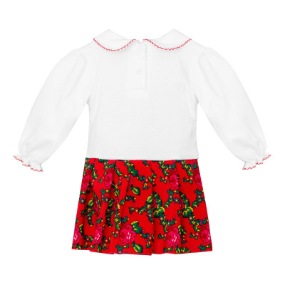 Body z kołnierzykiem i spódniczką - biało-czerwone - długi rękaw