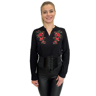 Koszula damska bawełniana czarna haftowana - 01