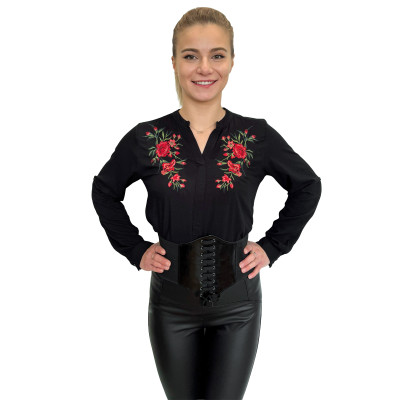 Koszula damska bawełniana czarna haftowana - 01