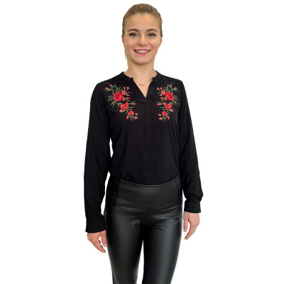 Koszula damska bawełniana czarna haftowana - 01
