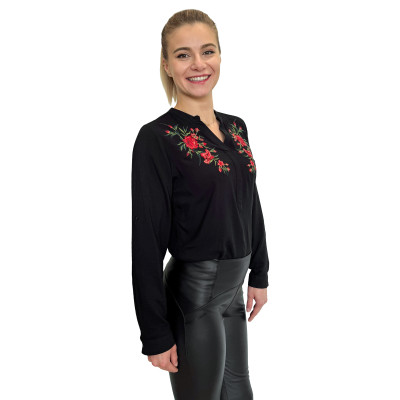Koszula damska bawełniana czarna haftowana - 01