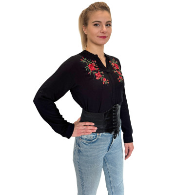 Koszula damska bawełniana czarna haftowana - 01