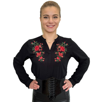 Koszula damska bawełniana czarna haftowana - 01