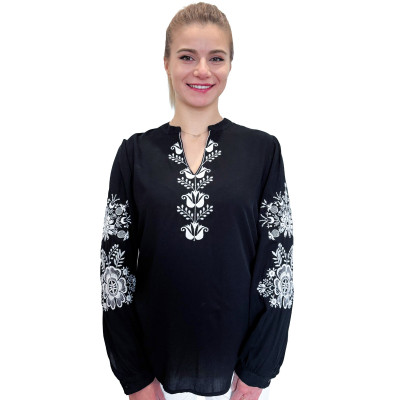 Koszula damska czarna z białym haftem -07