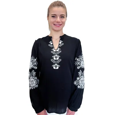 Koszula damska czarna z białym haftem -07