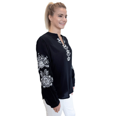 Koszula damska czarna z białym haftem -07