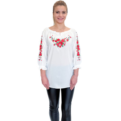 Koszula damska ecru z haftem i tasiemkami - 010