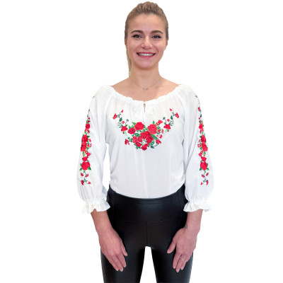 Koszula damska ecru z haftem i tasiemkami - 010