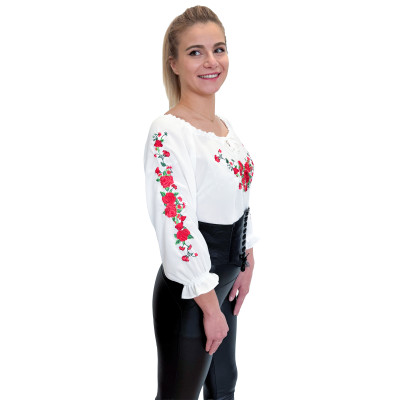 Koszula damska ecru z haftem i tasiemkami - 010