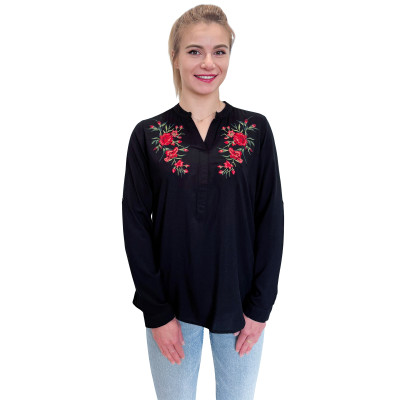 Koszula damska bawełniana czarna haftowana - 01