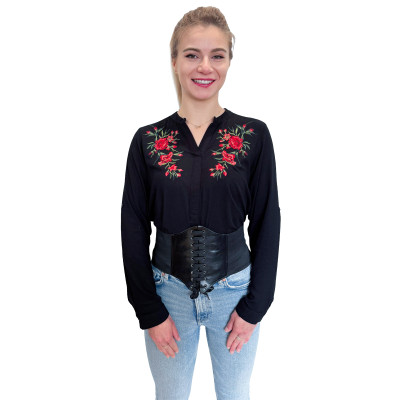 Koszula damska bawełniana czarna haftowana - 01