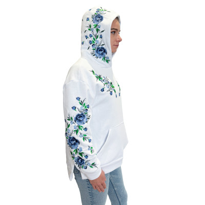 Bluza damska biała niebieskie kwiaty-06