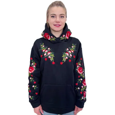 Bluza damska czarna czerwone kwiaty-08