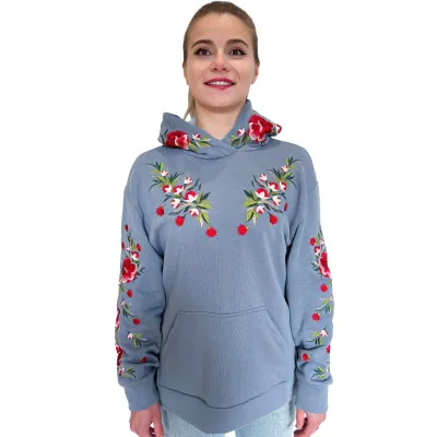 Bluza damska szara czerwone kwiaty-09