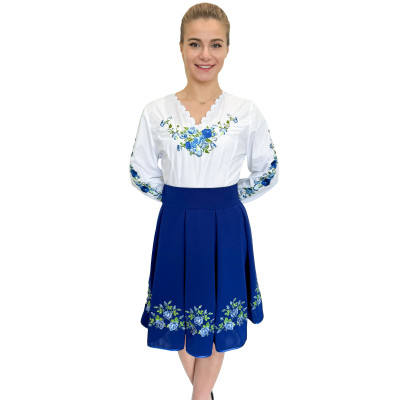 Spódnica haftowana góralska krótka chabrowa - 14