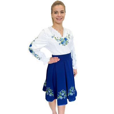 Spódnica haftowana góralska krótka chabrowa - 14