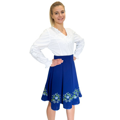 Spódnica haftowana góralska krótka chabrowa - 14