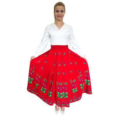 Spódnica czerwona długa góralska róże  - 21