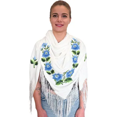 Chusta róże ręcznie haftowana góralska folkowa-04 Duża