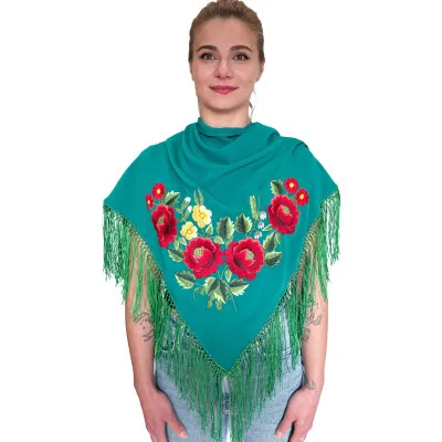 Chusta haftowana zielona góralska folkowa -05 Średnia