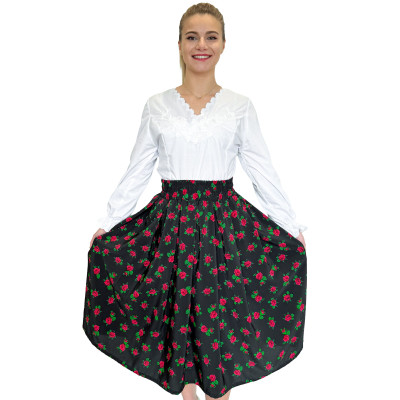 Spódnica góralska midi czarna drobne róże 7/8 - 13
