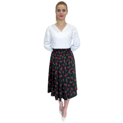 Spódnica góralska midi czarna drobne róże 7/8 - 13