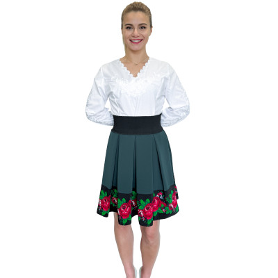 Spódnica zielona turkusowa góralska folkowa ludowa ze wstawką w róże