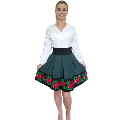 Spódnica zielona turkusowa góralska folkowa ludowa ze wstawką w róże