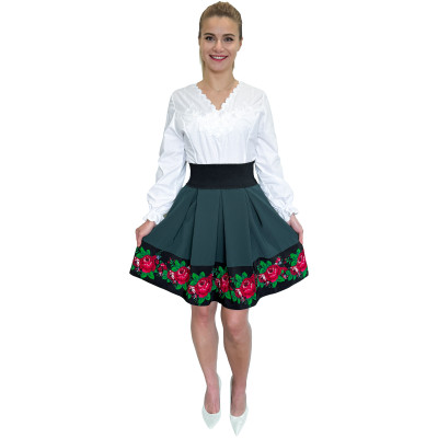 Spódnica zielona turkusowa góralska folkowa ludowa ze wstawką w róże