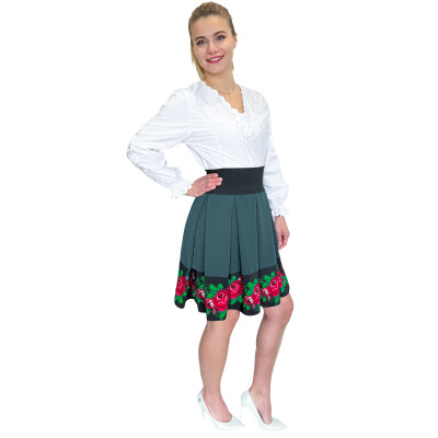 Spódnica zielona turkusowa góralska folkowa ludowa ze wstawką w róże