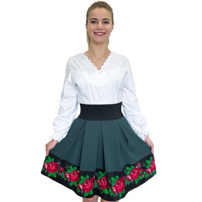 Spódnica zielona turkusowa góralska folkowa ludowa ze wstawką w róże