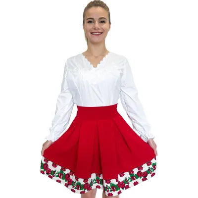 Spódnica czerwona góralska folkowa ludowa ze wstawką w róże