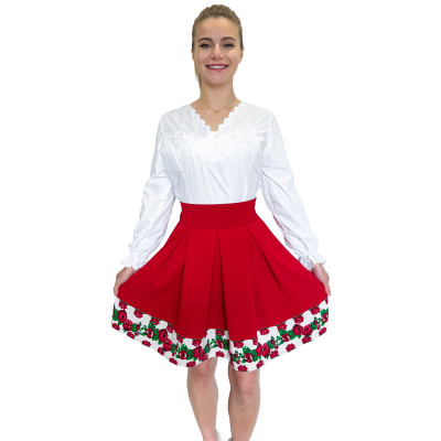 Spódnica czerwona góralska folkowa ludowa ze wstawką w róże