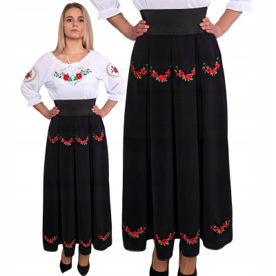 Spódnica haftowana długa czarna- 02