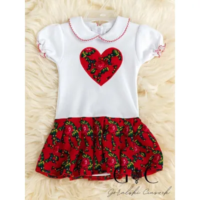 Body z kołnierzykiem i spódniczką - biało-czerwone - krótki rękaw 1